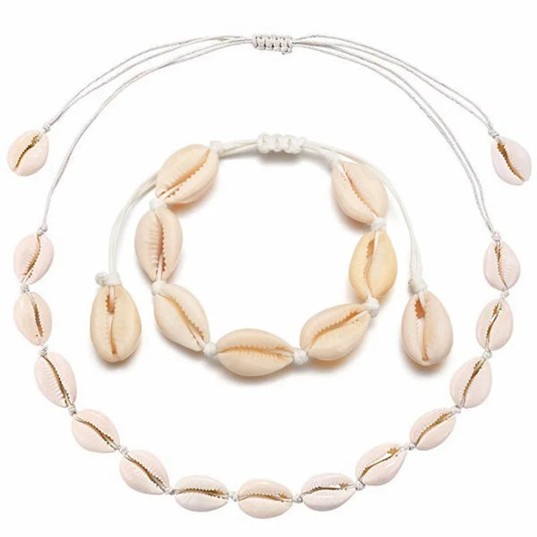 Cowrie Shell Adjustable Necklace and Bracelet