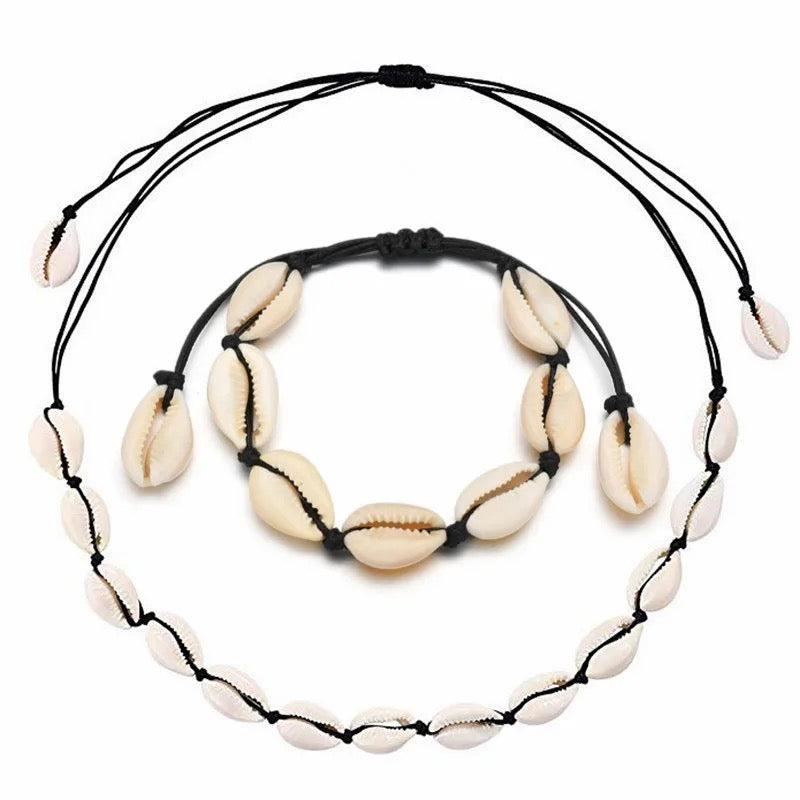 Cowrie Shell Adjustable Necklace and Bracelet