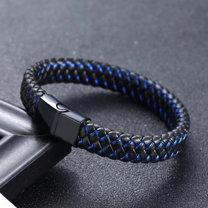 Leather Braided and Stainless Steel Magnetic Clasp Bangles Bracelet