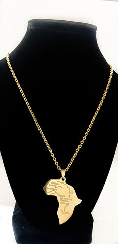 Stainless Steel Gold Plated African Map Necklace